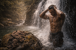 Bathing in a waterfall